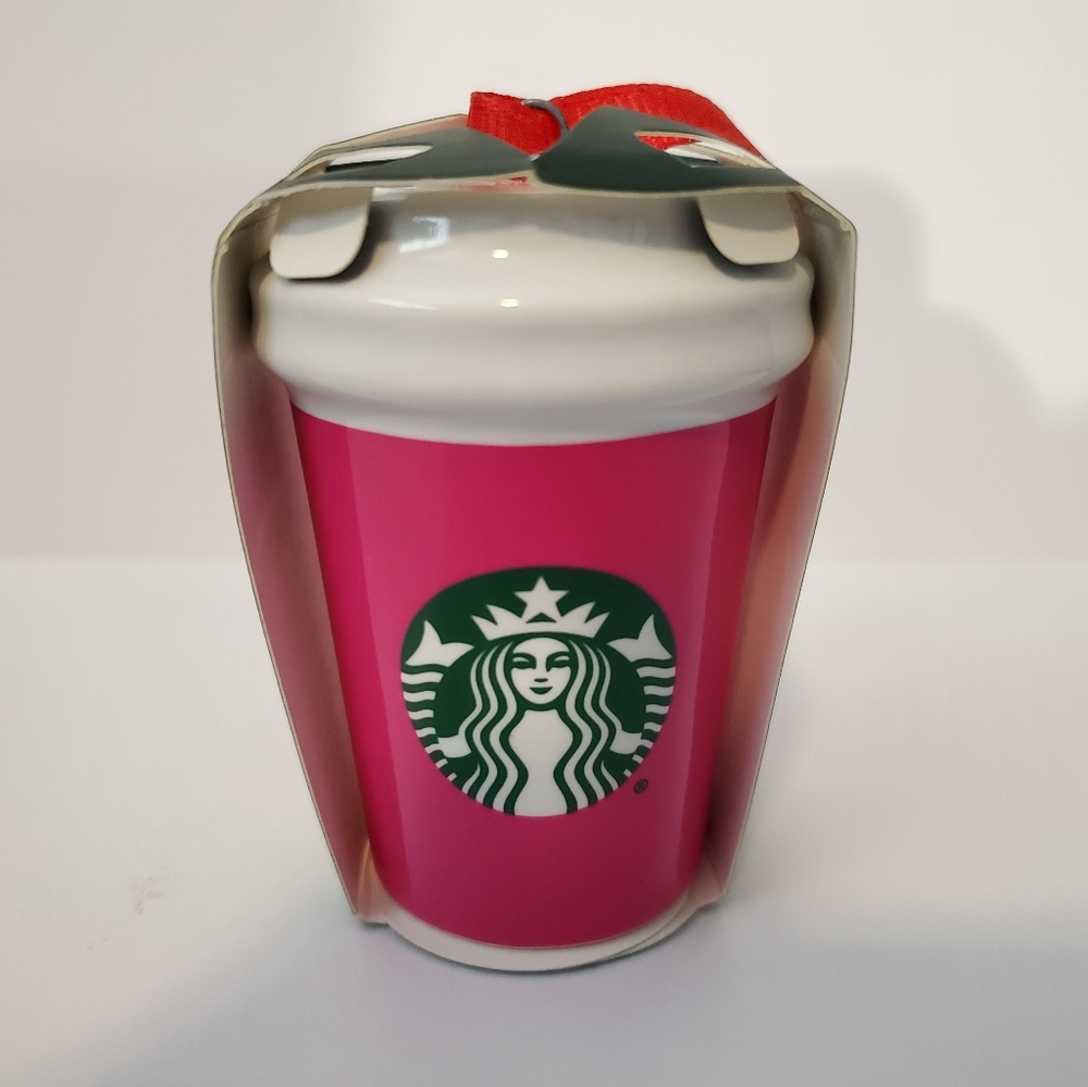 Starbucks Ceramic Christmas Ornament Pink 2021 Collectable SKU 011127111